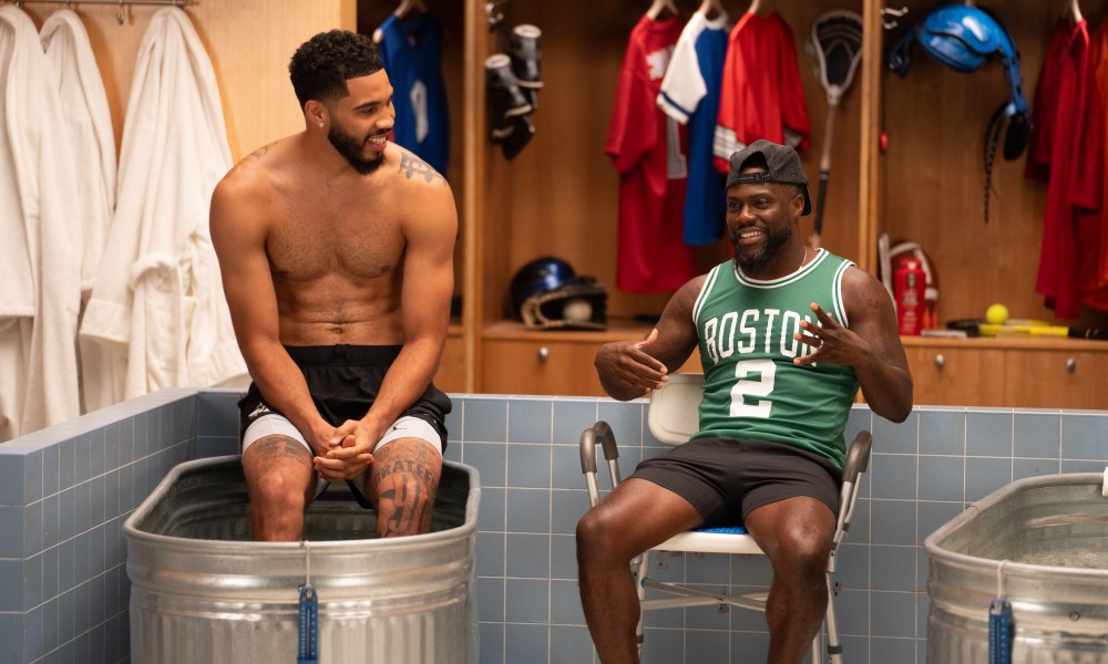 WATCH: Jayson Tatum gifts Kevin Hart a Deuce-sized Celtics jersey