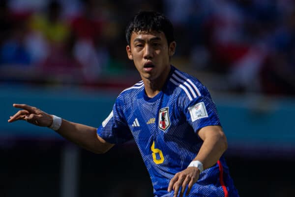 DOHA, QATAR - Sunday, November 27, 2022: Japan's Wataru Endo during the FIFA World Cup Qatar 2022 Group E match between Japan and Costa Rica at the Ahmad Bin Ali Stadium. Costa Rica won 1-0. (Pic by David Rawcliffe/Propaganda)