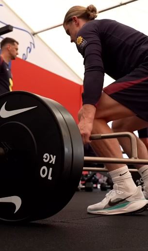 Conor Gallagher was spotted on the weights during the session