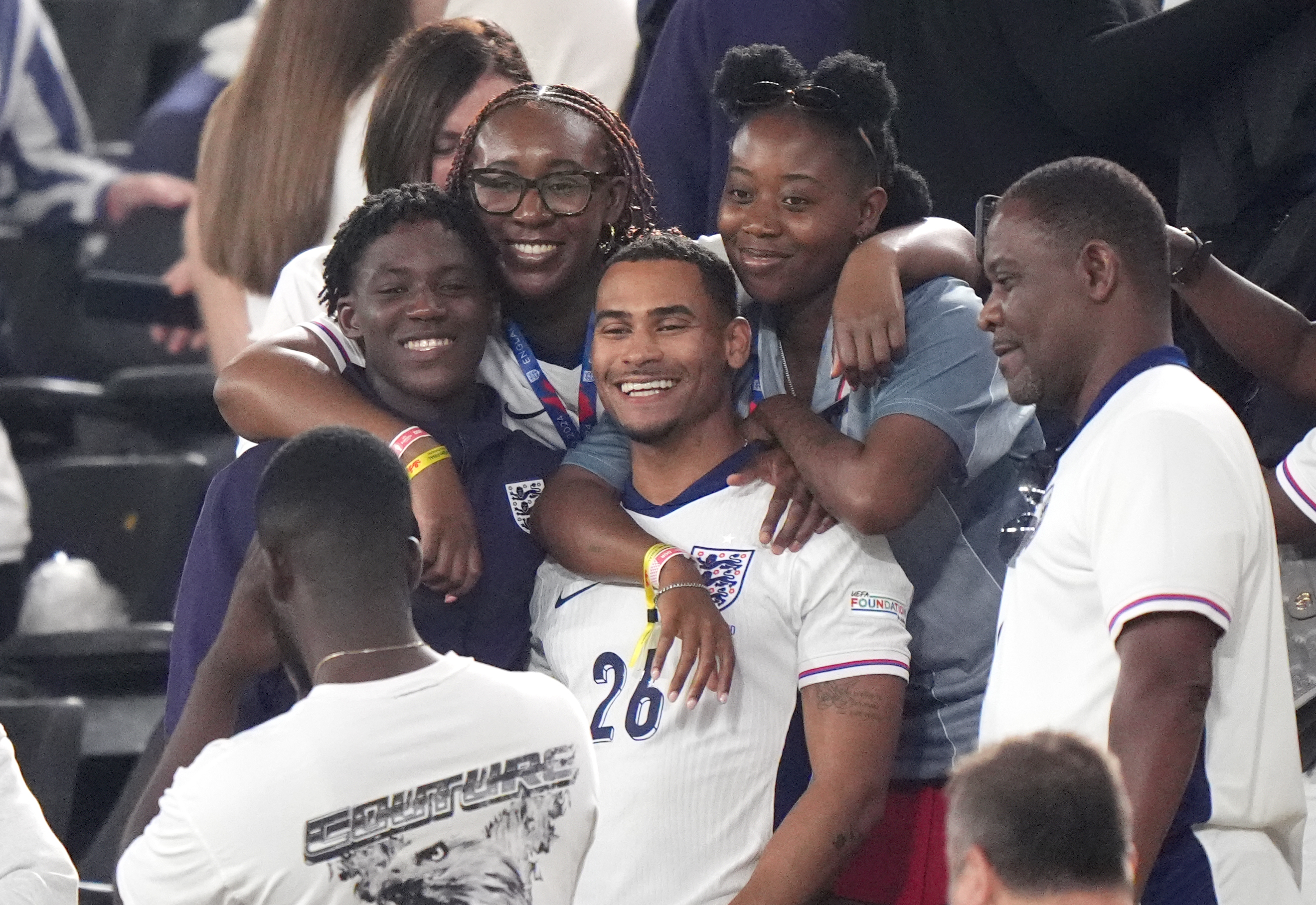 Kobbie Mainoo was all smiles as he celebrated the win with his family